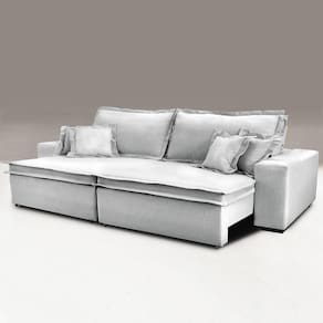 Sofa Retrátil e Reclinável com Molas Cama inBox Premium 2,72m tecido em linho Cinza Claro