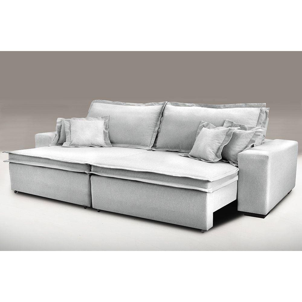Sofa Retrátil e Reclinável com Molas Cama inBox Premium 2,12m tecido em linho Cinza Claro