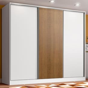 Guarda Roupa Juvenil 100% MDF Madesa Kevin 3 Portas de Correr - Branco/Branco/Rustic