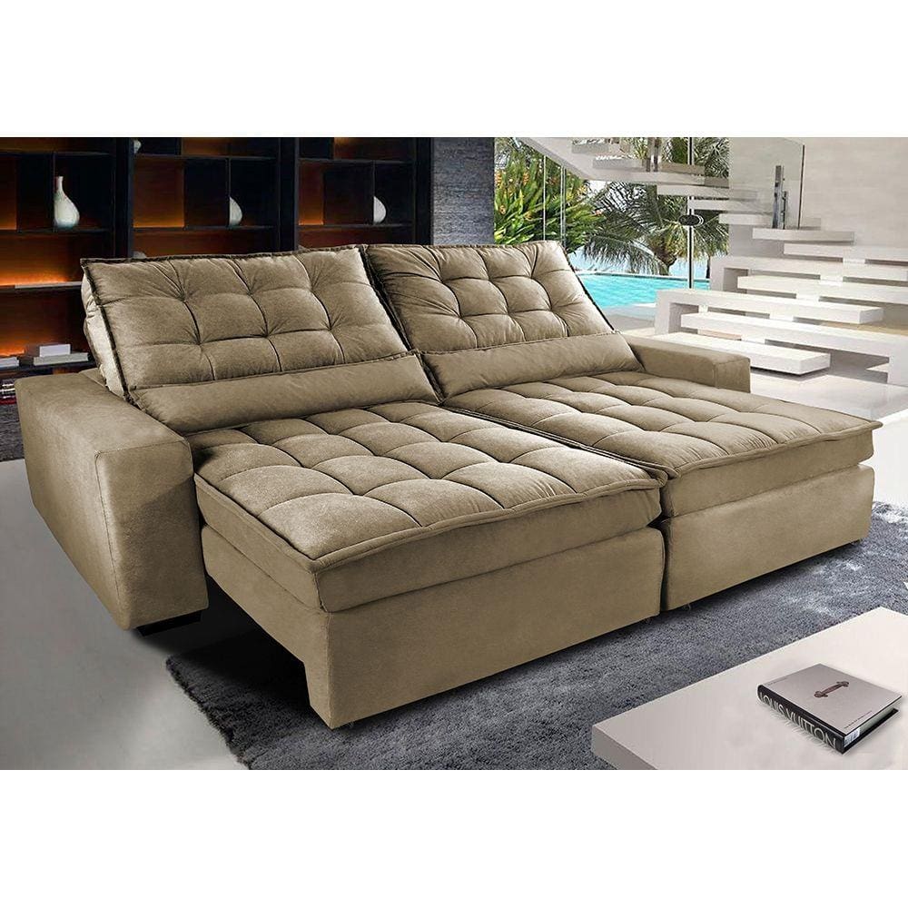 Sofá Retrátil e Reclinável com Molas Ensacadas Cama inBox Gold 2,92m Tecido Suede Velusoft