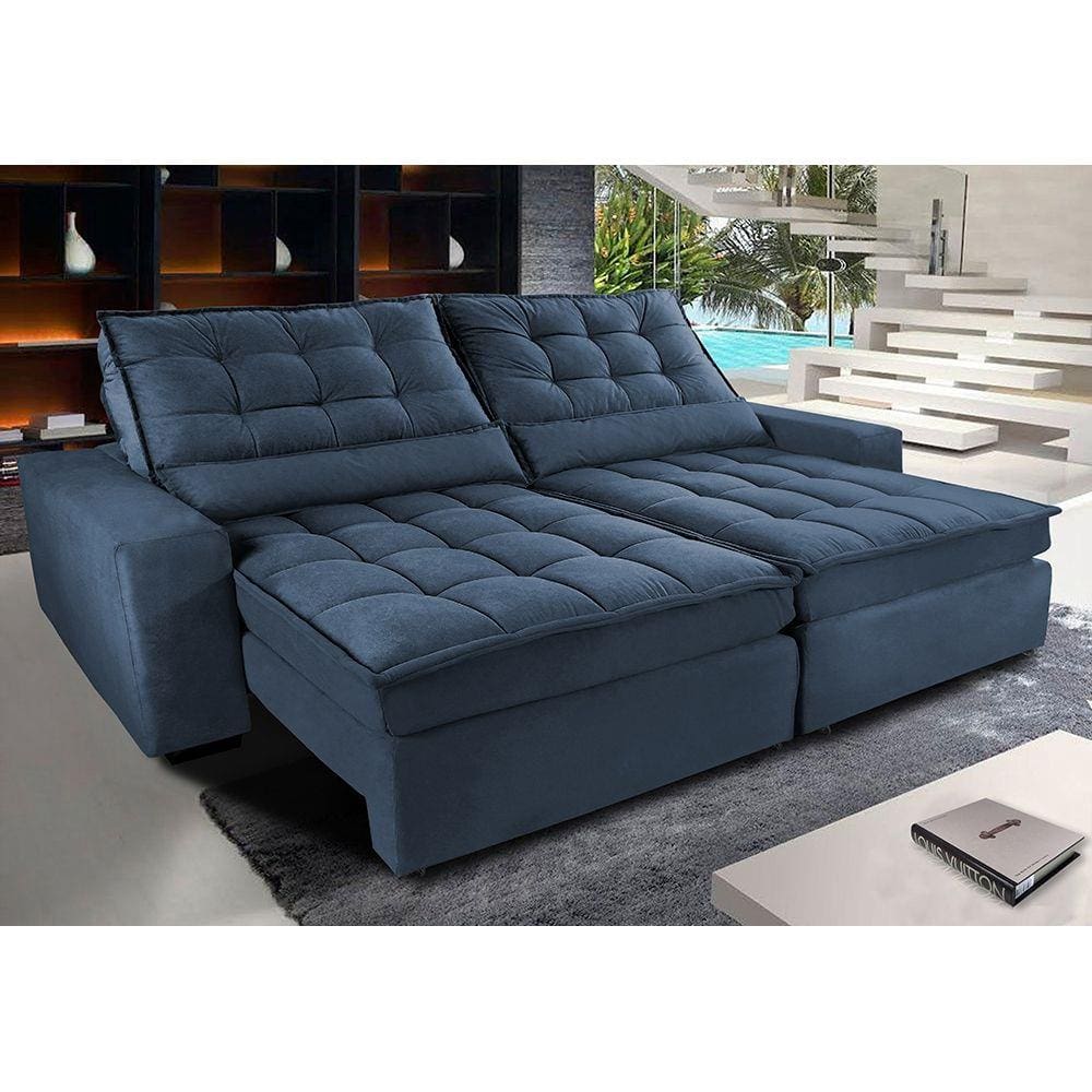 Sofá Retrátil e Reclinável com Molas Ensacadas Cama inBox Gold 2,32m Tecido Suede Velusoft