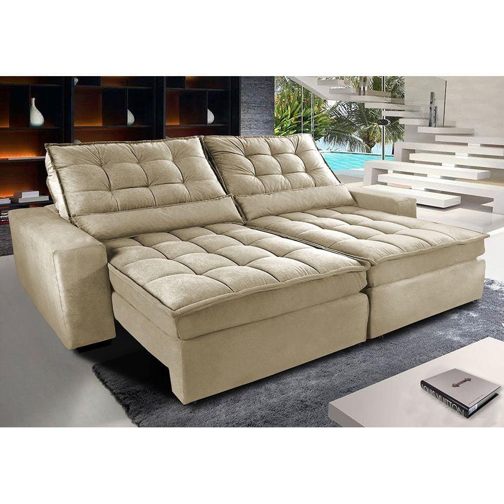 Sofá Retrátil e Reclinável com Molas Ensacadas Cama inBox Gold 2,32m Tecido Suede Velusoft
