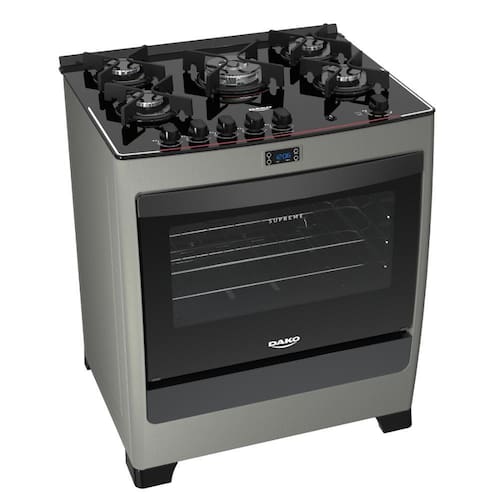 imagem-Fogão 5 bocas Dako Supreme Timer Glass Titanium com mesa de vidro Bivolt