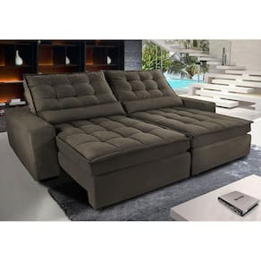 Sofá Retrátil e Reclinável com Molas Ensacadas Cama inBox Gold 2,72m Tecido Suede Velusoft