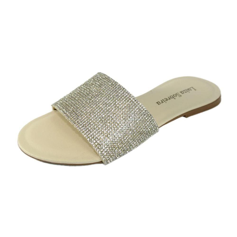 Rasteira Luiza Sobreira Off White Strass Cristal Mod. 2035