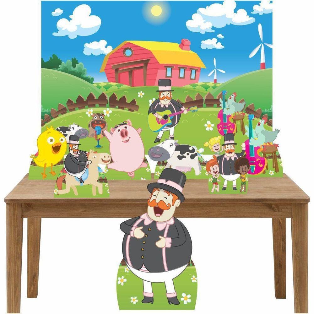 Kit Decoração Festa 7Peças Painel 100X70Cm Bita Fazendinha