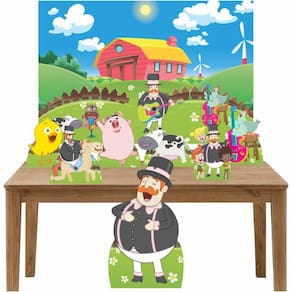 Kit Decoração Festa 7Peças Painel 100X70Cm Bita Fazendinha