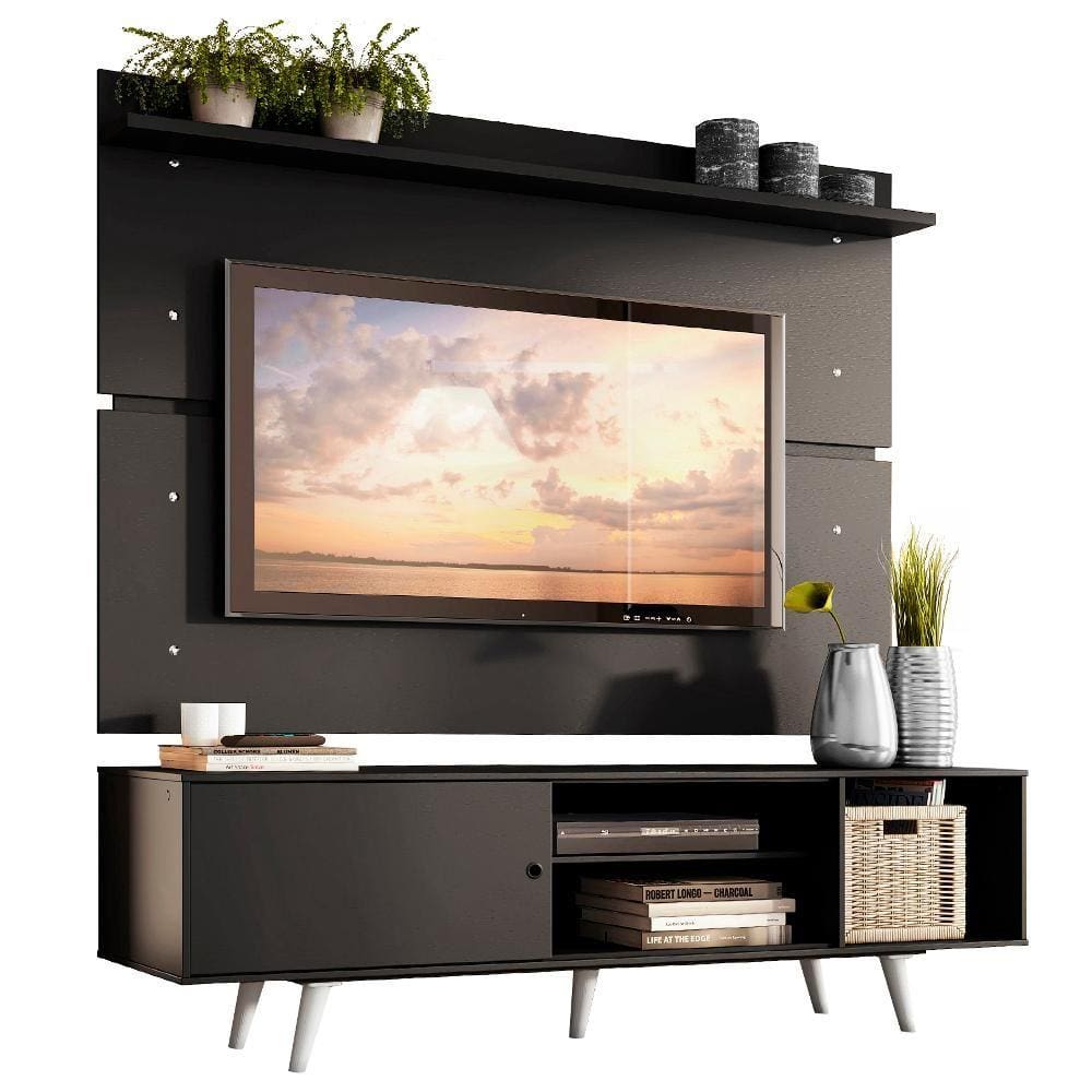 Rack Madesa Dubai e Painel para TV até 65 Polegadas com Pés - Preto/Branco