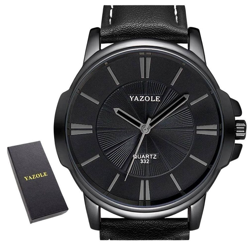 Relógio Masculino Preto Yazole 332 Couro + Estojo