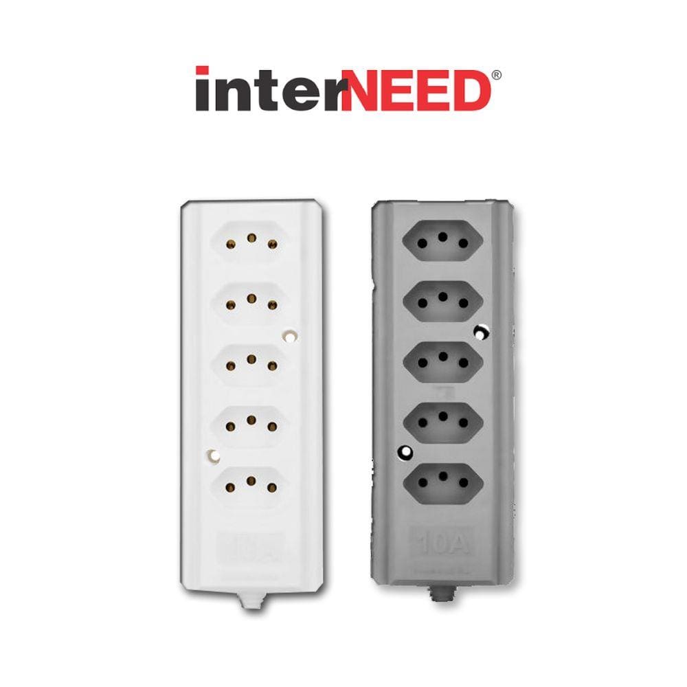 Tomada Barra Quíntupla 2 Polos + T 10A Cinza Interneed