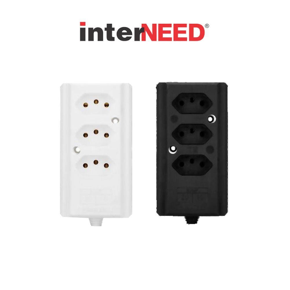 Tomada Barra Tripla 2 Polos + T BIAMPER Preta Interneed