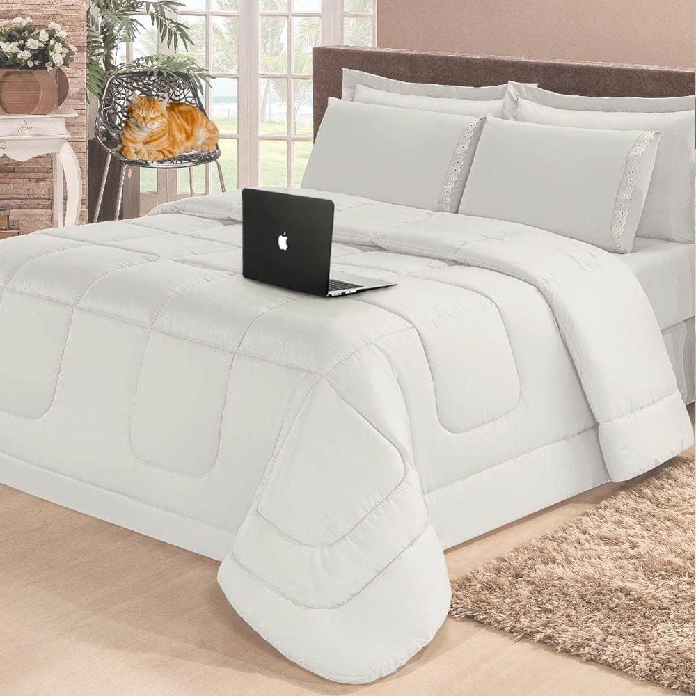 Jogo de cama Casal 6 peças com Edredom e Lençol Casa Dona