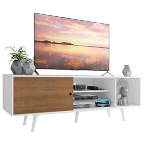 Rack Madesa Dubai para TV até 65 Polegadas com Pés - Branco/Rustic/Branco