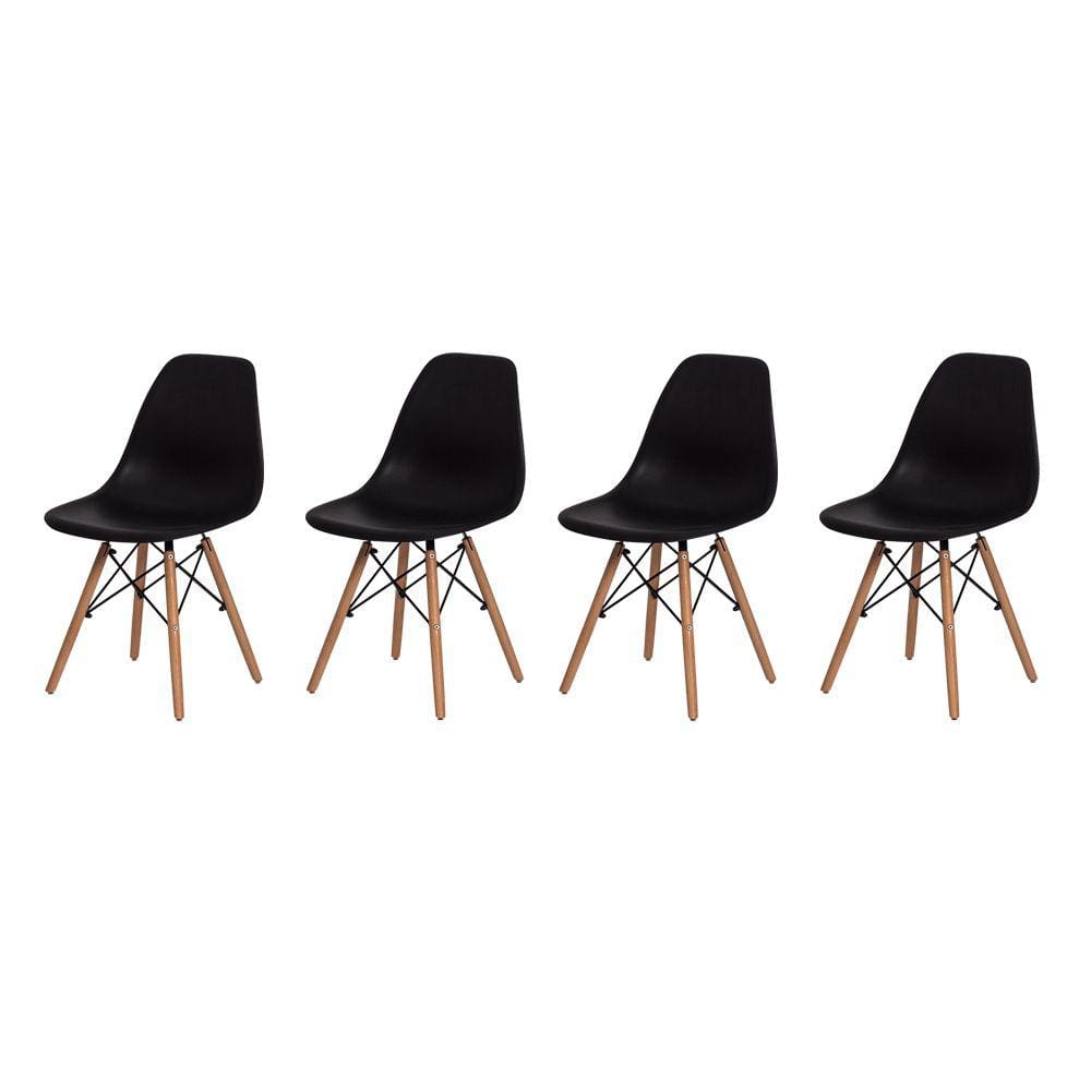 Kit 4 Cadeiras Charles Eames Eiffel Preta Base Madeira Sala Cozinha Jantar