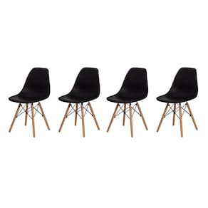 Kit 4 Cadeiras Charles Eames Eiffel Preta Base Madeira Sala Cozinha Jantar