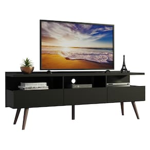 Rack para TV até 65 Polegadas Madesa Madri com Pés de Madeira - Preto