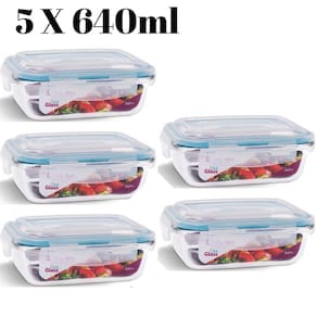 Conjunto 5 Pote Vidro Hermético Marmita Tampa 4 Travas 640ml