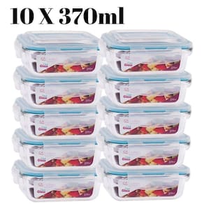 Conjunto Jogo 10 Potes Vidro Hermético Tampa 4 travas 370ml