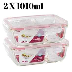 Conjunto 2 Pote Vidro Hermético Divisória Marmita 1010m