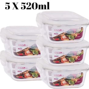 Conjunto 5 Pote Vidro Hermético Marmita Tampa 4 travas 520ml
