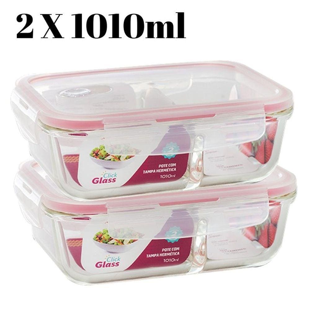 Conjunto 2 Pote Vidro Hermético Divisória mantimentos 1010ml