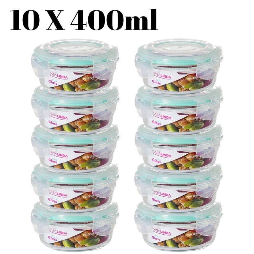 Conjunto 10 Potes Vidro Hermético Mantimentos Marmita 400ml