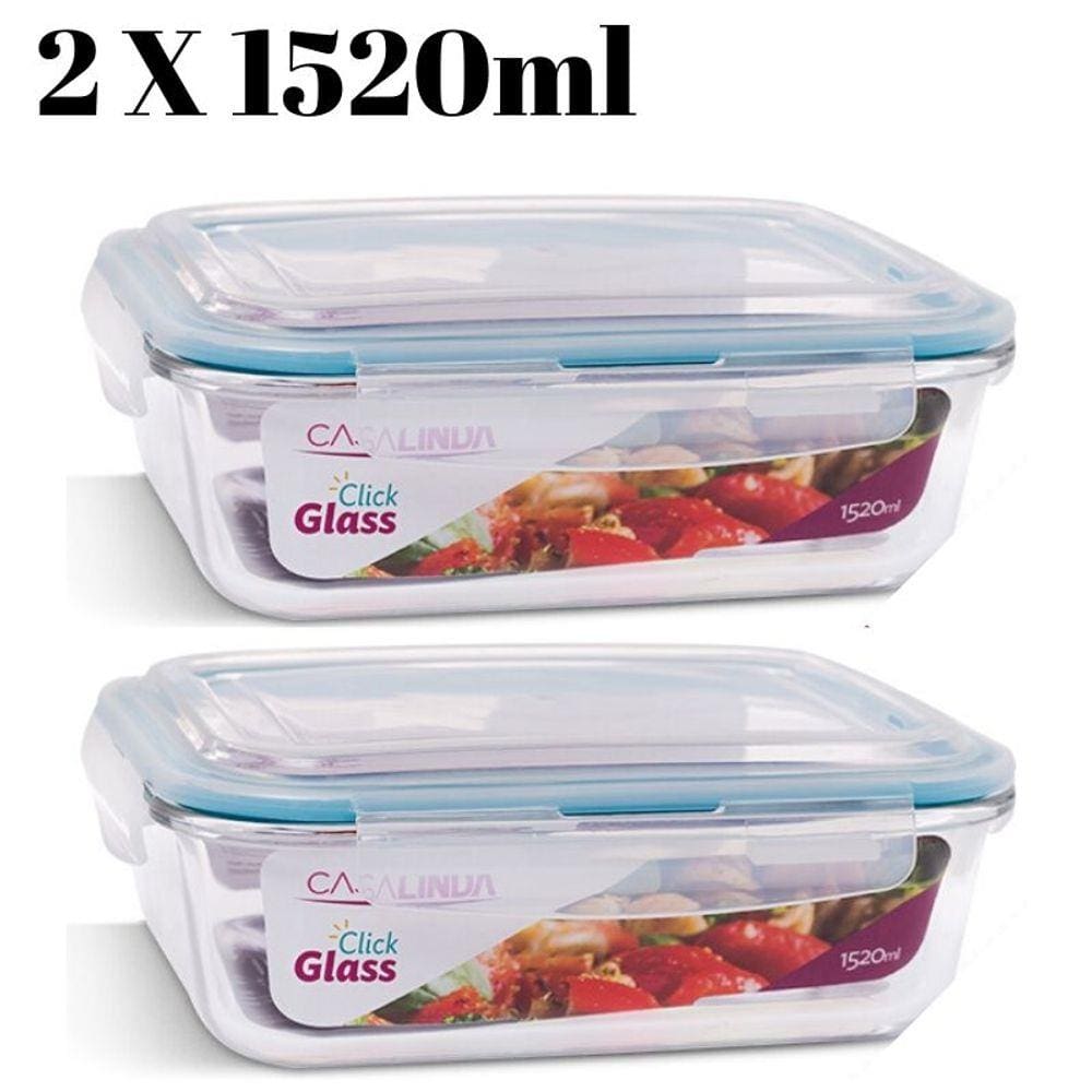Conjunto 2 Pote Vidro Hermético Tampa Mantimentos 1520ml