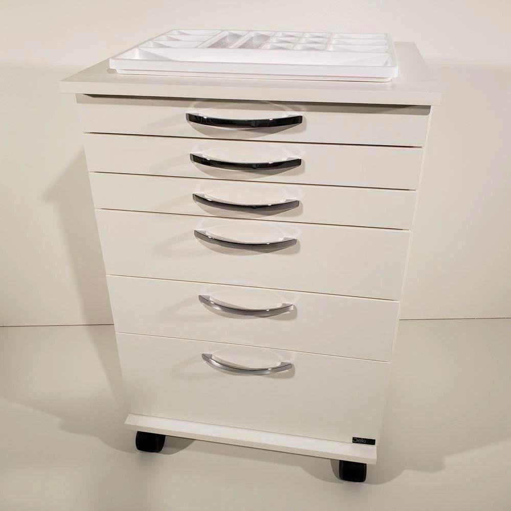 Mesa Auxiliar Odontológica Com 5 Gavetas + Bandeja