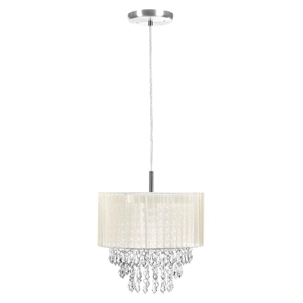 Lustre Pendente De Organza e Cristal Acrílico Manucrillic Bege