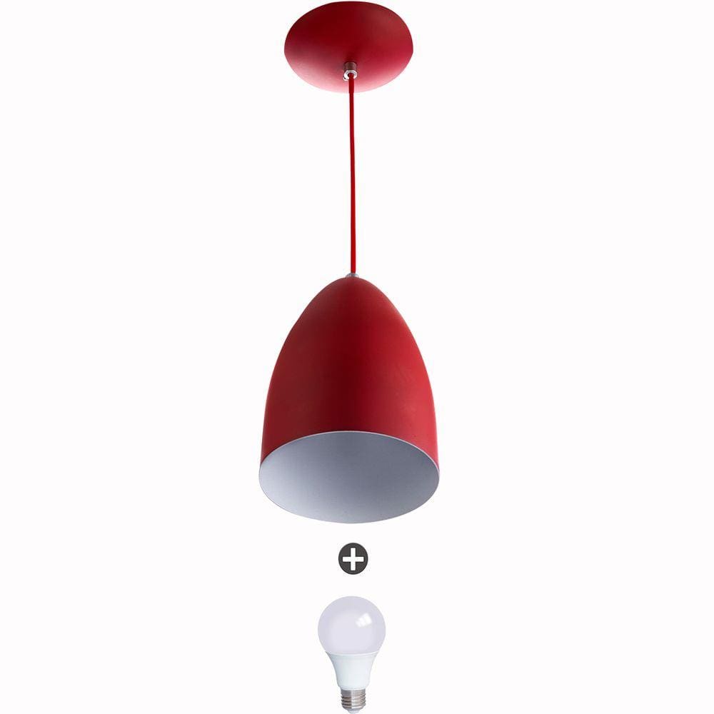 Lustre Pendente Cone Alumínio Vermelho + Lampada