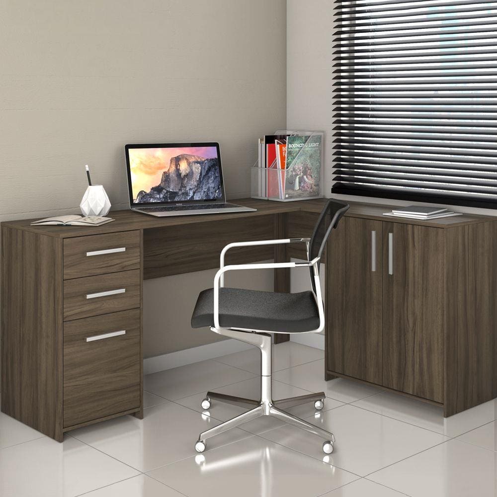 Mesa Para Escritório 2 Portas 3 Gavetas Nt 2005 Nogal Trend - Notavel