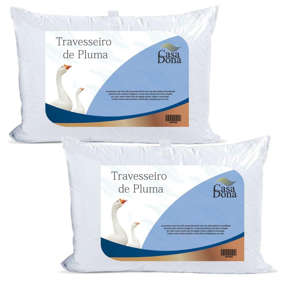Kit 2 Travesseiros Pluma de Ganso 50x70cm Casa Dona 200 Fios Branco