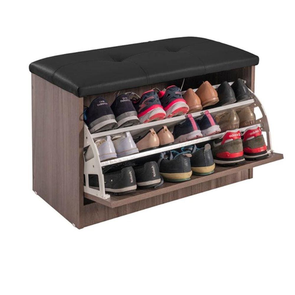 Sapateira Puff Bau Cama Versatile Premium Luxo Até 12 Pares Marrom - Estofado Preto