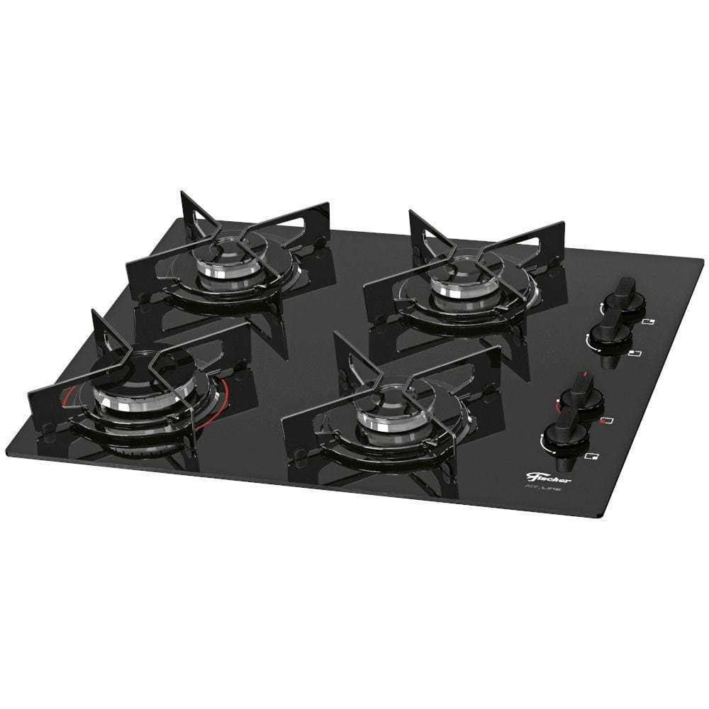 Cooktop Fit Line Fischer 4 Bocas Vidro Preto Chama Rápida