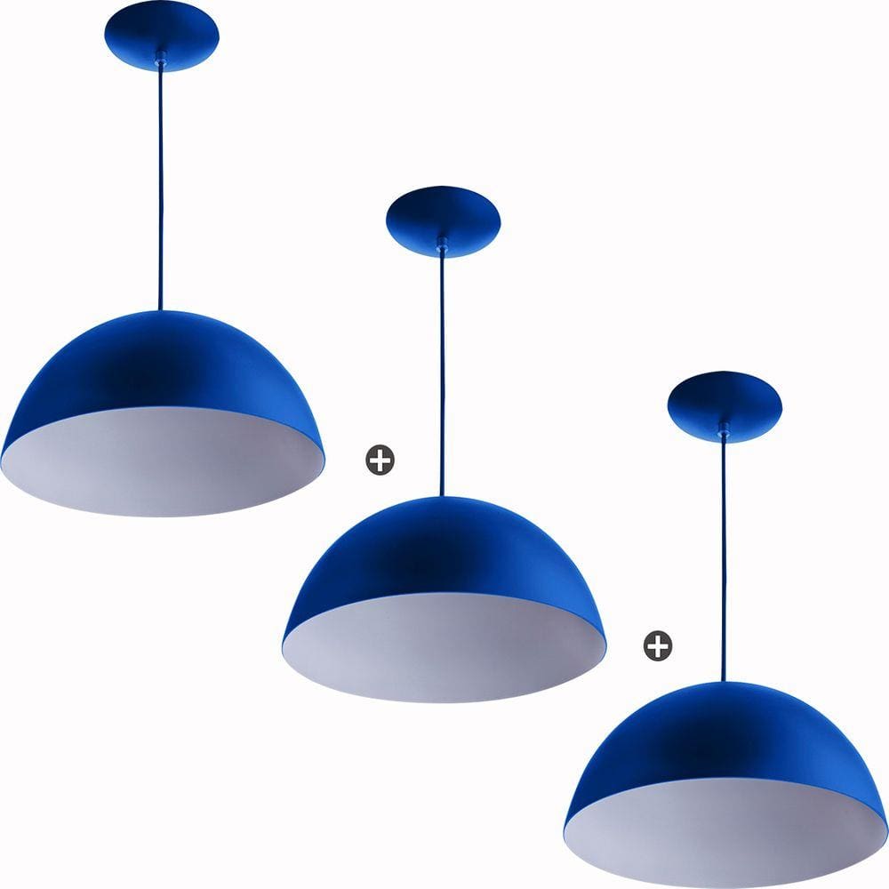 Kit 3 Lustres Pendente Meia Lua 30cm Alumínio 