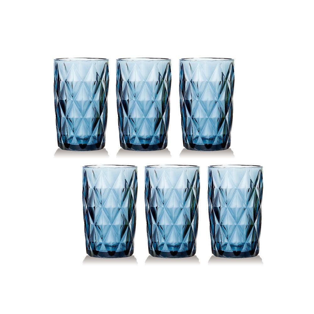 Jogo de Copos Diamante Azul 350ML vidro Class Home
