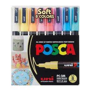 Kit de Canetas Posca Soft Uni Ball PC-3M Ponta Cônica Poliéster 0,9 - 1,3 mm Sortidas com 8 Unidades