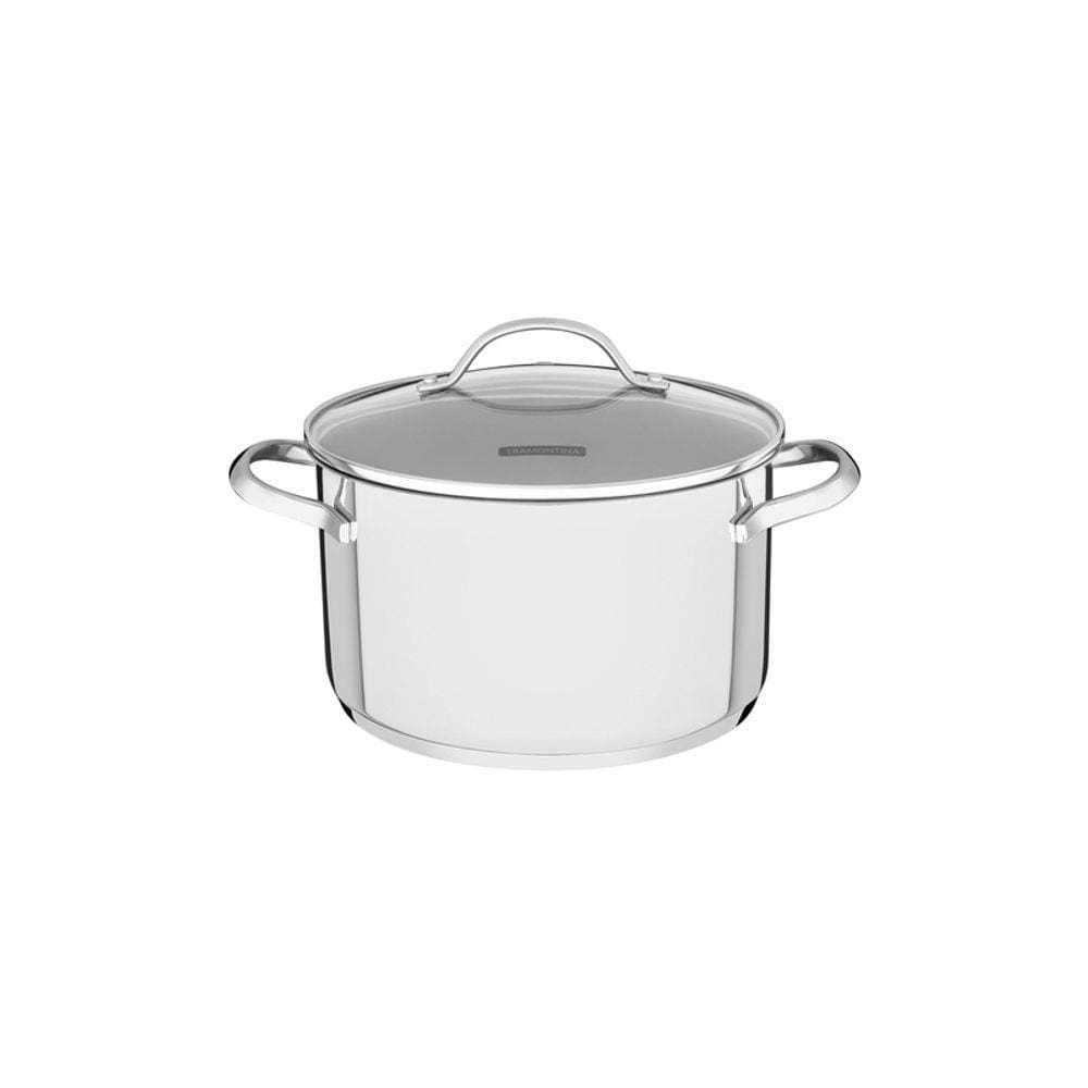 Caçarola Funda Una Em Aco Inox Com Fundo Triplo E Tampa De Vidro 16 Cm 1,8 L Tramontina