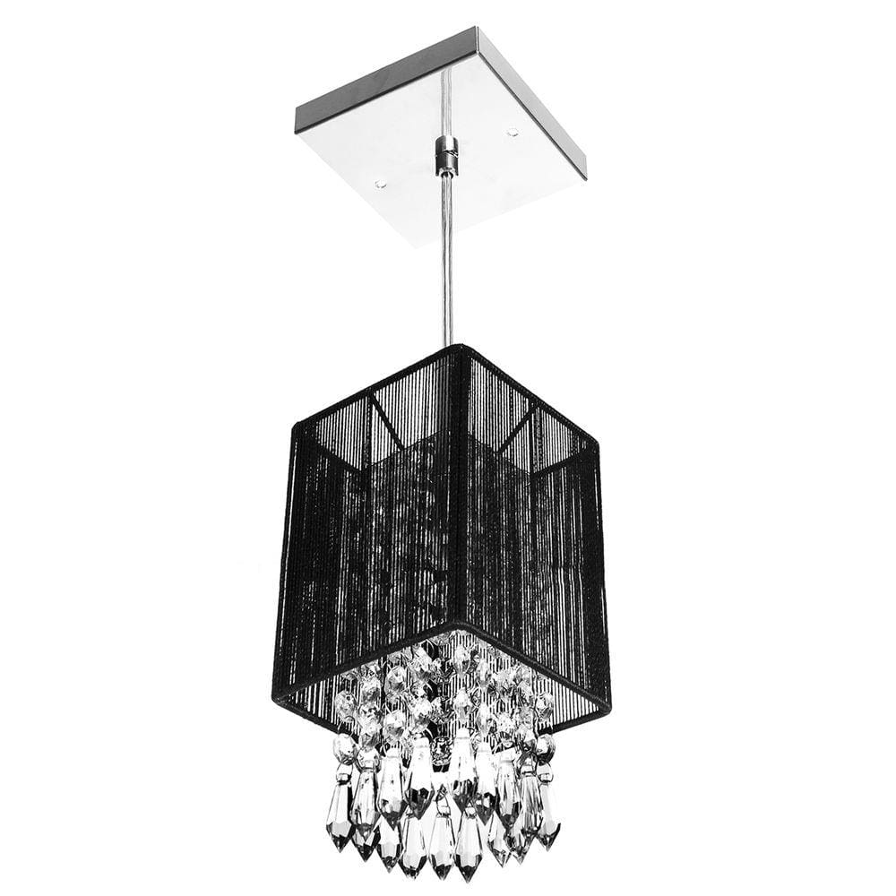 Lustre Pendente de Cupula Quadrado ClearFio Cristal Acrílico Preto