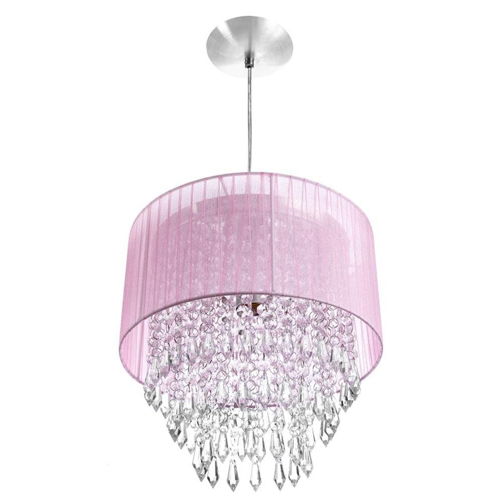 Lustre Pendente De Organza e Cristal Acrílico Manucrillic Rosa