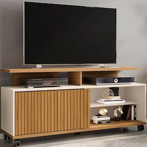 Rack Para Tv Até 52 Polegadas 1 Porta Topázio Cinamomo/off White/ripado - Móveis Bechara