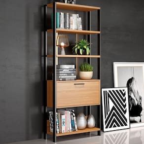 Estante Para Livros 1 Porta 100% Mdf E95 Freijó/preto Fosco - Dalla Costa