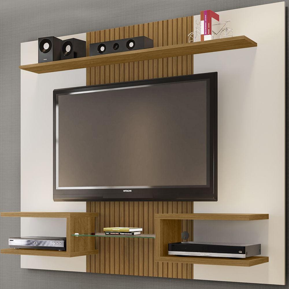 Painel Para Tv Até 55 Polegadas Atlas Off White/cinamomo/ripado - Bechara Móveis