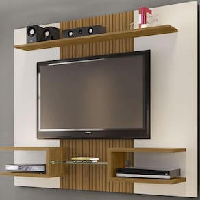 Painel Para Tv Até 55 Polegadas Atlas Off White/cinamomo/ripado - Bechara Móveis