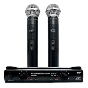 Microfone Duplo de mão sem fio MXT UHF 302 com maleta