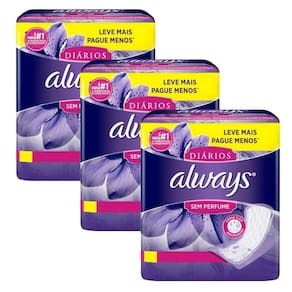 Kit com 3 Protetor Diário Always Sem Perfume Leve Mais Pague Menos 40 Unidades