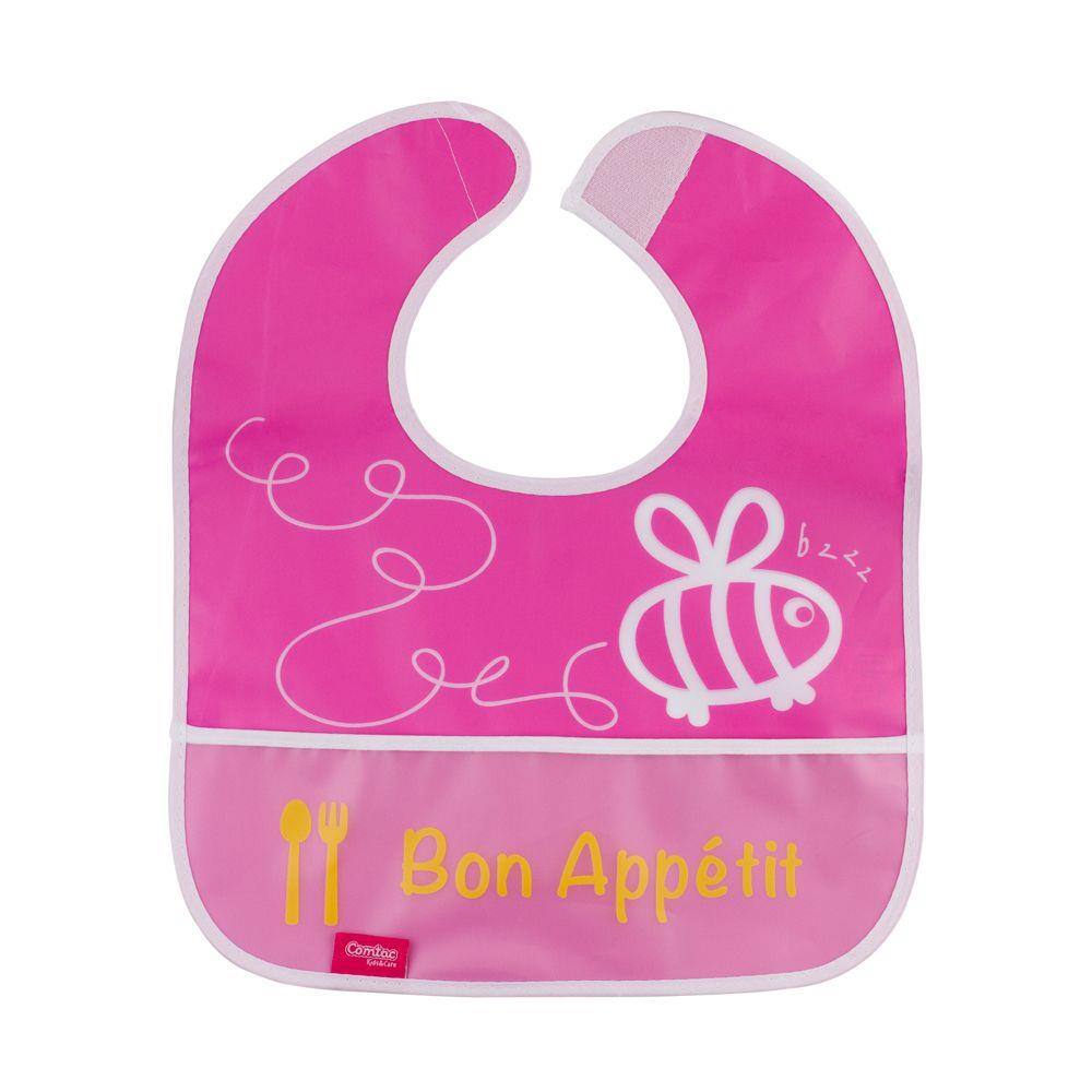 Babador impermeável plus com bolso - abelhinha pink bon appétit