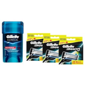 Kit com 24 Cargas Gillette Mach3 + Necessarie + 1 Desodorante Gillette Clinical Gel Pressure Defense 45g