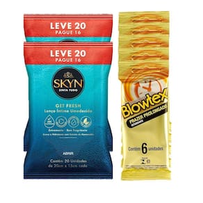 Kit Preservativo Blowtex Retardante c/ 30 Uni. + Lenços Umedecidos Skyn 40 un.