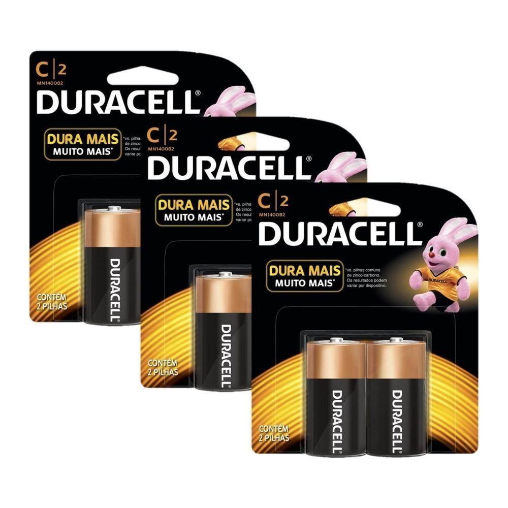 Kit Pilha Duracell Duralock Alcalina C com 6 unidades